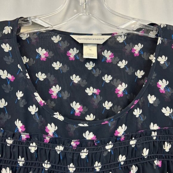 Christopher & Banks Womens Peasant Blouse Multicolor Long Sleeve Smocked Boho M - Picture 3 of 11